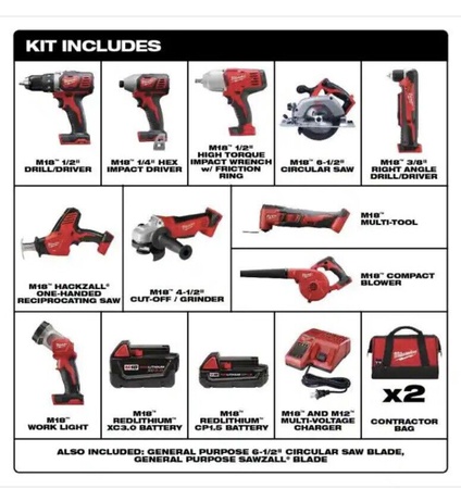 Milwaukee M18 18V Lithium Cordless Combo Kit 10 Tool