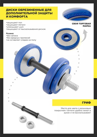 Гантели разборные обрезиненные TRENER от 11 до 16 кг