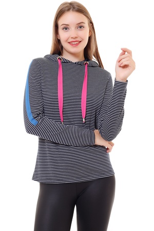 Демакс Женский сезонный свитшот в черную полоску THIN STRIPED HOODED POLAR