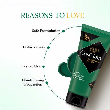 Cosglam Semi Permanent Hair Color for Women & Men, (120gm, Crazy Green)