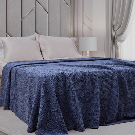 Waffle Organik Pamuk Örme Battaniye Lacivert