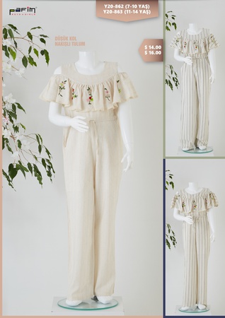 Комбинезон для девочек с вышивкой с низким рукавом