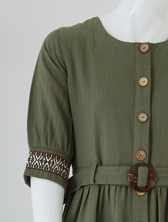 Truva Kollu Düğmeli Elbise