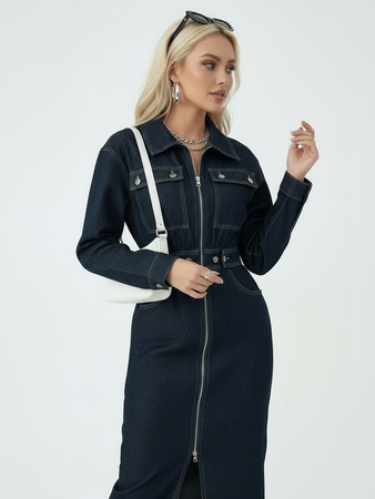 Платье женское джинсовое с длинным рукавом