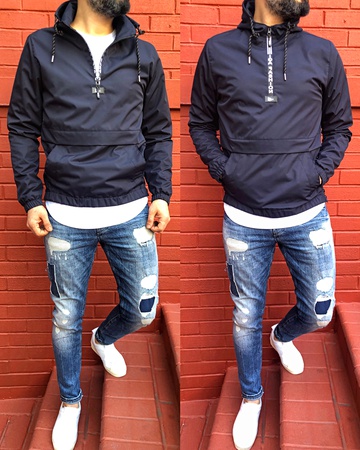 iga fashion erkek yağmurluk kapşonlu kanguru tarzı mevsimlik mont