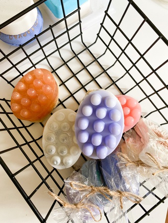 Massage soap with loofah