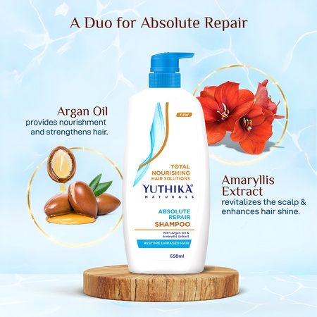 Yuthika Absolute Repair Shampoo For Damaged Hair 650ml |Total Nourishing Shampoo For Women & Men| Enriched With Argan Oil & Amaryllis Extract
