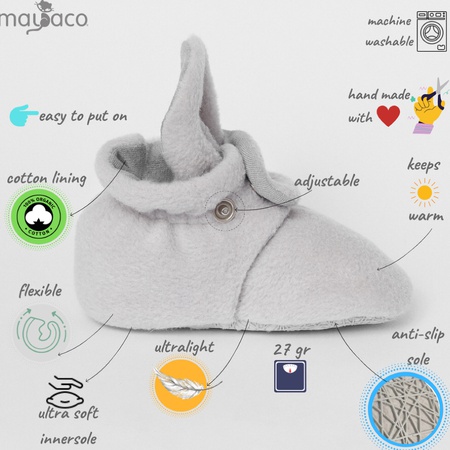 Mayaco Graya Baby Booties With Gripper Soles, Soft Sole Stay-on Baby Shoes