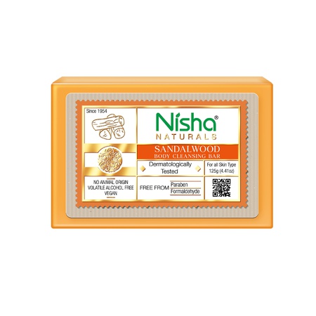 Nisha Sandalwood Body Cleansing Soap Bar 125g – Paraben Free, Vegan, Gentle Cleanse for Soft & Supple Skin, Suitable for All Skin Types, Men & Women
