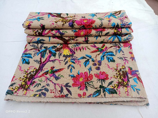 Индийское хлопковое одеяло с изображением птицы, канта, постельное белье, покрывало для дивана, покрывало, одноместный размер, винтажное одеяло ручной работы