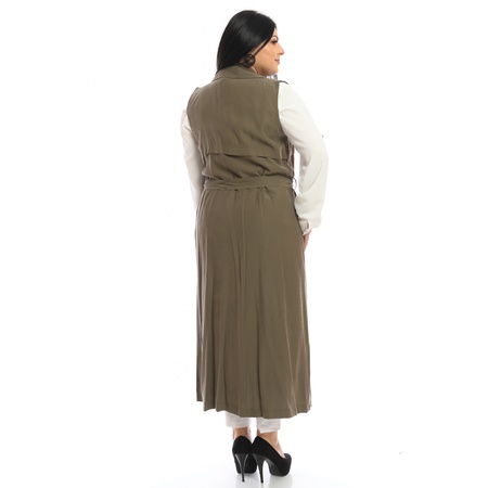 Büyük Beden Kemerli Uzun Yelek
