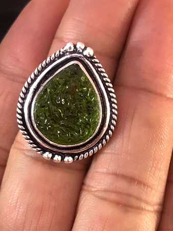 Handmade Sterling Silver Moldavite Ring: Bohemian Statement Jewelry