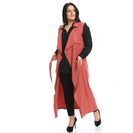 Büyük Beden Kemerli Uzun Yelek