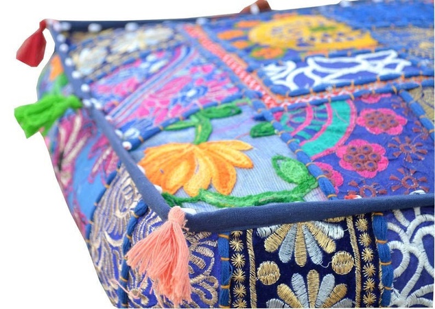 Богемские напольные подушки - декоративный наволочка, подушка сари в стиле пэчворк, подушка для медитации, большая напольная подушка Indian cushion hippie Art