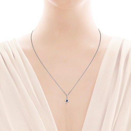 ПОДВЕСКА ИЗ БЕЛОГО ЗОЛОТА С БРИЛЛИАНТАМИ, САПФИРОМ