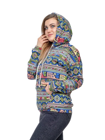 Кофта (мультиколор) Мозаика с капюшоном М-0144М