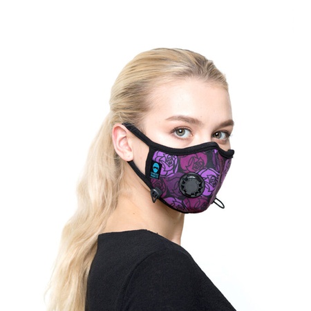 65Roses PRO, маска с угольным фильтром, полиэфирная ткань с принтом, ткань с рисунком роз, сертифицированная маска FFP2, премиум-класса