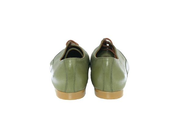 Genuine Leather, Khaki, Laced, Oxford, Casua,l Handmade, Women Shoes