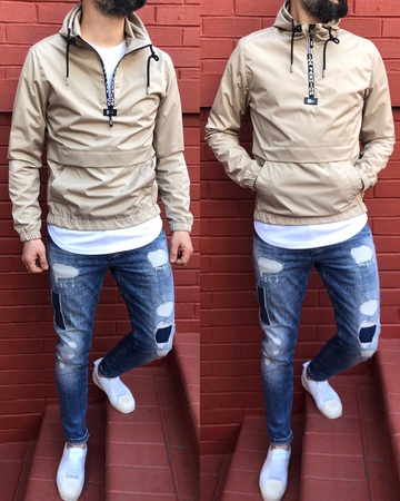 iga fashion erkek yağmurluk kapşonlu kanguru tarzı mevsimlik mont