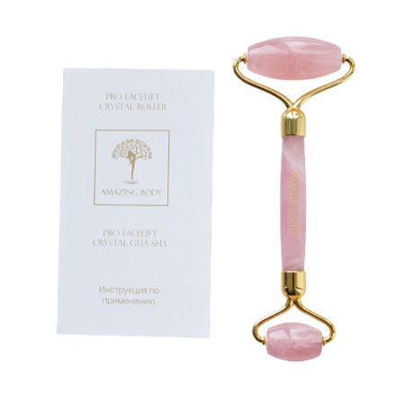 مدلك للوجه (بكرة) مصنوع من الكوارتز الوردي جسم رائع. إصدار فاخر - يتضمن تعليمات وصندوق وحزمة ذات علامة تجارية
