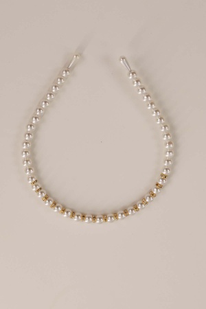 Ortası Altın Rondelalı Beyaz İnci Taç