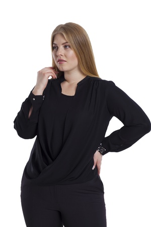 Двубортная блузка большого размера - черная (3)