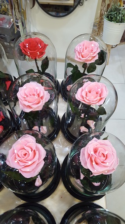 Роза в колбе 28см премиум розовый