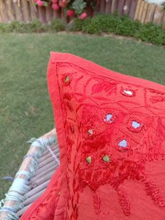 Red Cotton Rajasthani Mirror and Embroidery Work Cushion Cover handmade cushion cover sofa set cushion cover 2 Pieces Set