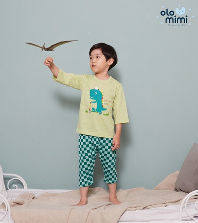 NEU 20SS 3/4-Ärmel Premium Baumwolle Slub Stoff Weich und bequem - Speedy Dino &amp; Hello Cutie