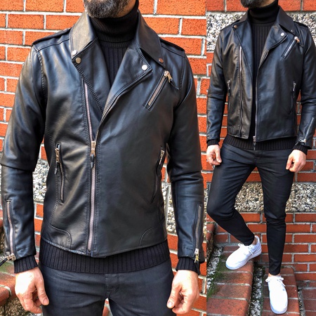iga fashion erkek mevsimlik sunni deri ceket (çapraz fermuarlı)