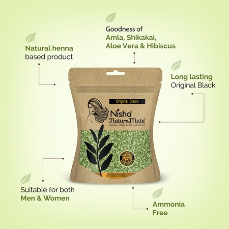 Hair Colour for Women Natural Black 100% Henna-Based Powder Long-Lasting Herbal Formula Ammonia-Free 45g Zipper Pouch