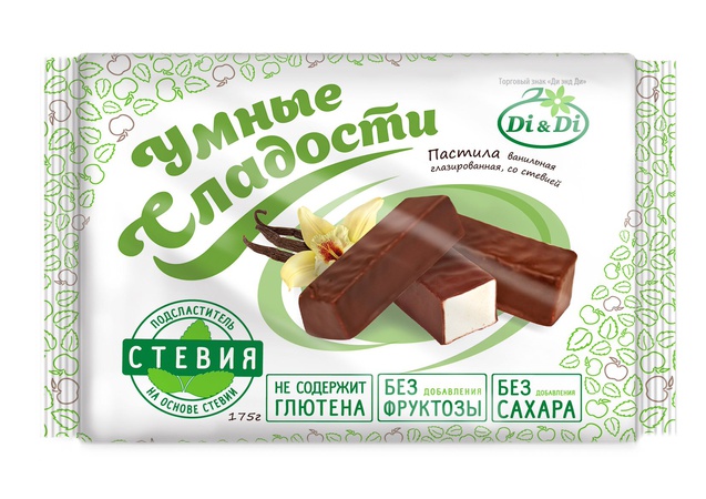 Пастила Di&Di "Умные Сладости" диетическая с ароматом ванили в шоколадной глазури со стевией, 175г.