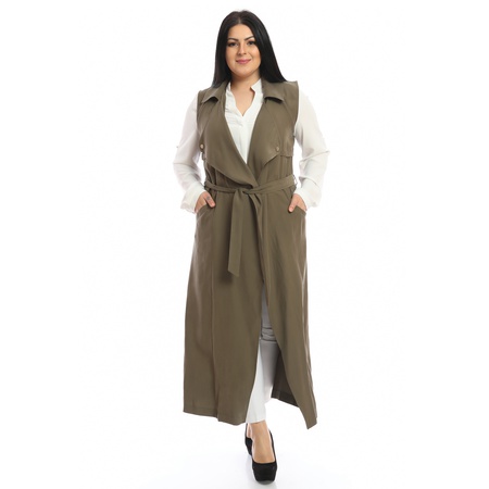 Büyük Beden Kemerli Uzun Yelek