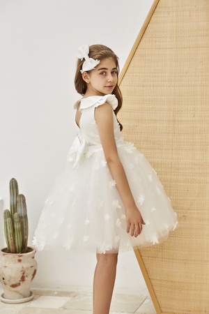 Kızlar için Çiçekli ve Saç Aksesuarlı Kabarık Elbise