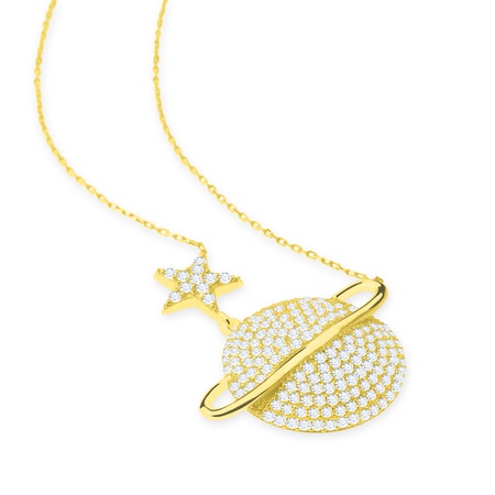 Even & Pétra 14 Ayar Altın Taşlı Gezegen Satürn Kolye