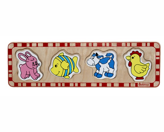 Пазлы "Заяц, рыбка, корова, петух"