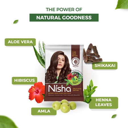 Nisha Hair Colour for Women - Dark Brown, 10g Each (Pack of 10) | Herbal Conditioning | 100% Henna-Based Hair Colour