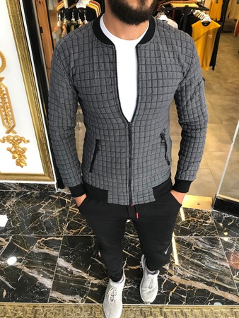 Jakarlı Kapitone Kumaş, Tam fermuarlı, Kolej Yaka Sweat / Pullover