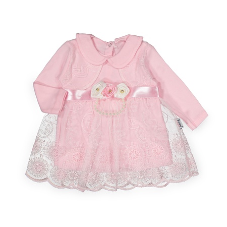 ДЕТСКОЕ ПЛАТЬЕ С ЛЕСНЫМ ОРЕХОМ (С РОЗОВЫМИ БУСАМИ) 62-68