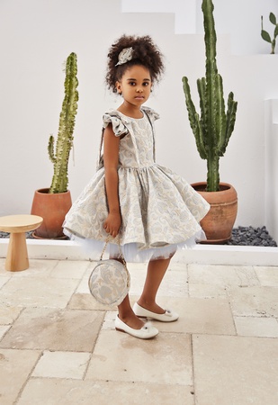 Платье из Парчи  с Бантами на Плечах Stok Kod: PXN 22515