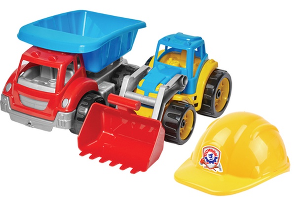Набор строительная техника, каска, в сетке (3шт)