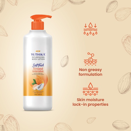 Yuthika Almond Soft Touch Body Lotion for Women & Men, Hydrating, Non-Greasy, (1000ml)