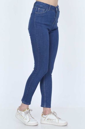 Yüksek Bel Full Power Likra Koyu Mavi Kadın Kot Full Power Likra