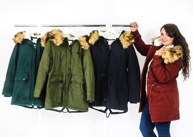 Parka denim sheepskin with fur