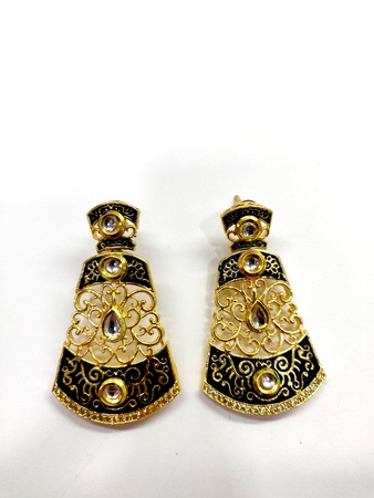 Black Tribal Earrings With Kundan
