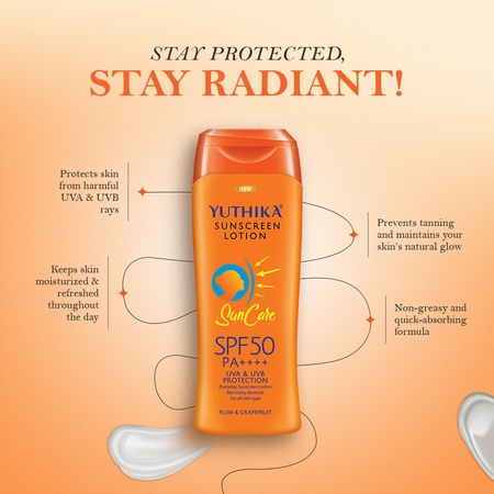 Yuthika Sunscreen Lotion SPF 50 PA+++ 300ml High Protection, Non-Greasy Formula, UVA & UVB Protection