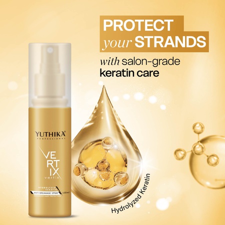 Yuthika Professional Vertix Hydrolyzed Keratin Anti Breakage Spray (100ml), | Heat Protection Spray | Extra Shine Hair Spray Mist For Women & Men | Ideal For Styling, Curling & Straightening