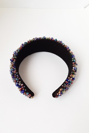 Bijusel Elişlemesi Kristal Parlak Boncuklu Karışık Renkli Kadife Taç