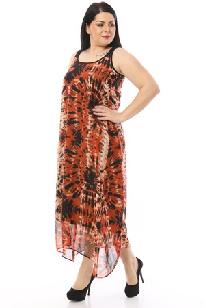 Astarlı Batik Desen Şifon Elbise