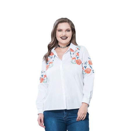 Büyük Beden Nakışlı Cotton Gömlek